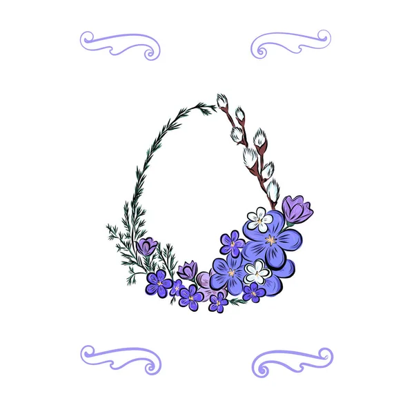 Σύνθεση Λουλουδιών Από Κλαδιά Ιτιάς Αγριολούλουδα Και Ερυθρελάτη — Διανυσματικό Αρχείο