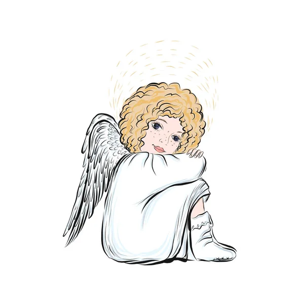 Angel Bebé Con Halo Oro Alas Concepto Para Las Fiestas — Vector de stock