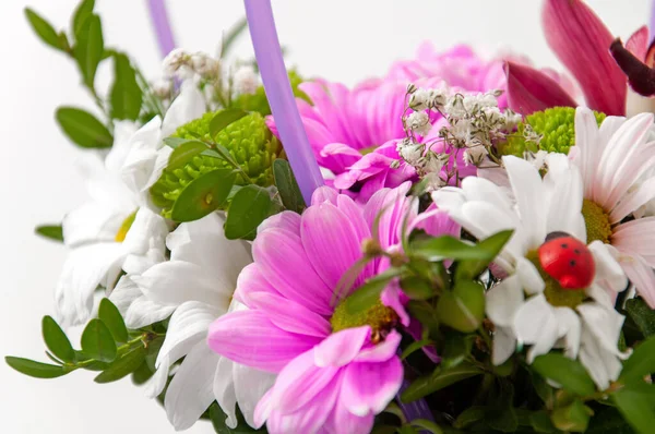 Hafif arka planda yakın plan buketi. Tebrik kartı. Şenlik arka planı. 8 Mart. Sevgililer Günü.