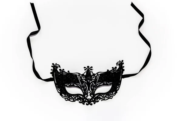 Carnival Black Mask White Background Space Text — Stock Photo, Image