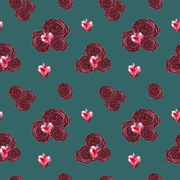 水彩薔薇とダイヤモンド パターン — ストック写真
