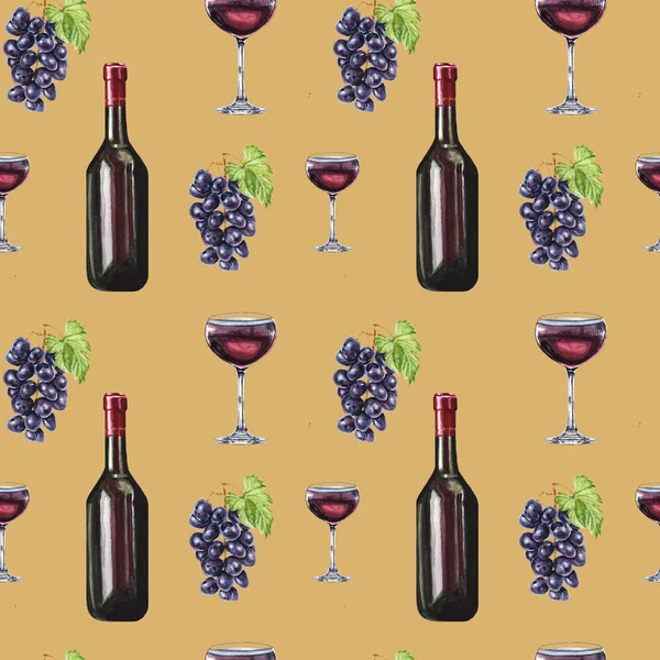 Patrón de vino acuarela —  Fotos de Stock