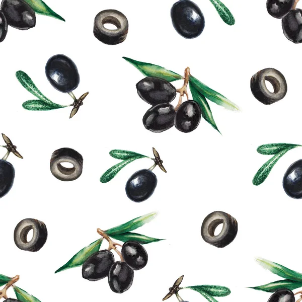 Watercolor olive pattern — Stock Photo, Image