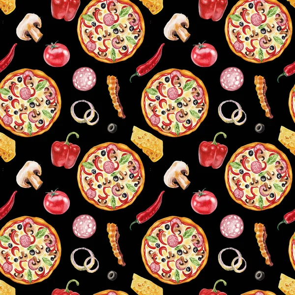 Aquarel pizza patroon — Stockfoto