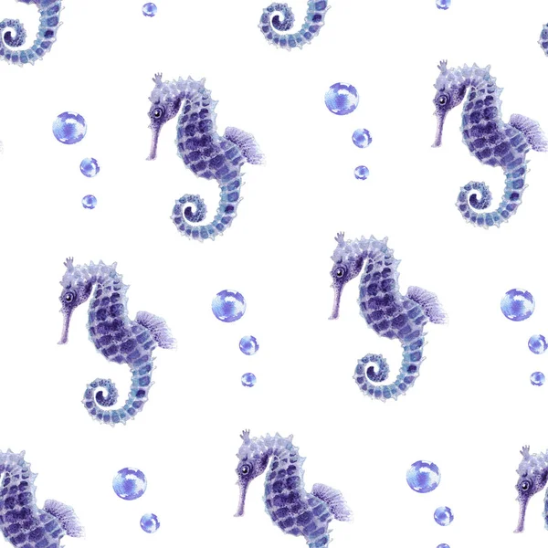 Aquarela padrão cavalo marinho — Fotografia de Stock
