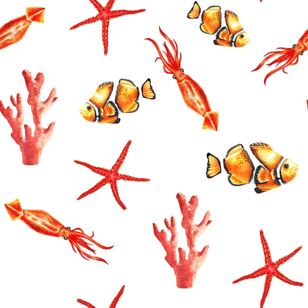 สีน้ํา รูปแบบปลาสีแดง — ภาพถ่ายสต็อก