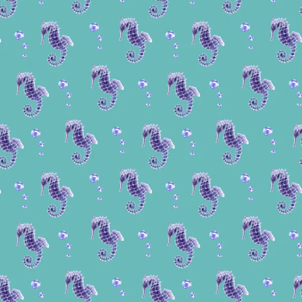 Watercolor seahorse pattern — Stock Photo, Image