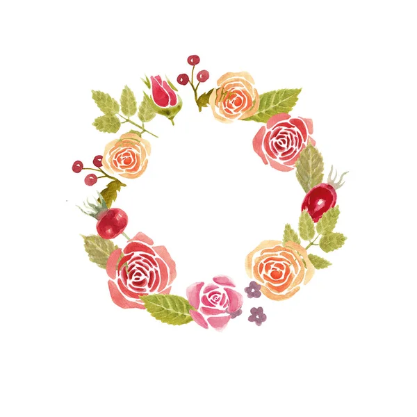 Akvarell Rosa Blommor Krans — Stockfoto