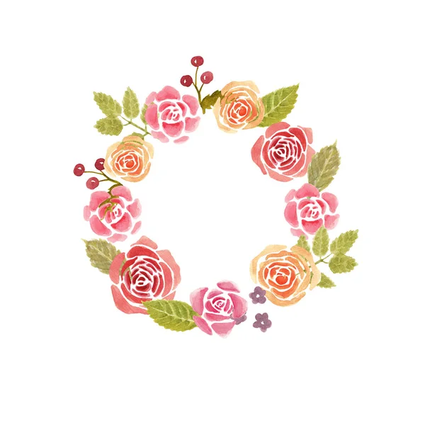 Watercolor Pink Roses Wreath — Stock Photo, Image