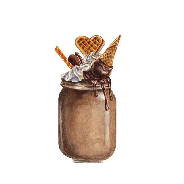 Aquarell Süßer Schokoladenshake — Stockfoto