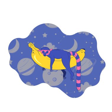 Uykulu lemur ve alan arkaplanlı vektör illüstrasyonu