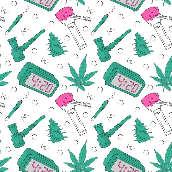 Patrón Vectorial Con Cannabis Reloj — Vector de stock