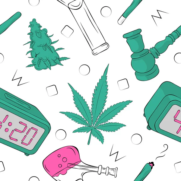 Patrón Vectorial Con Cannabis Reloj — Archivo Imágenes Vectoriales