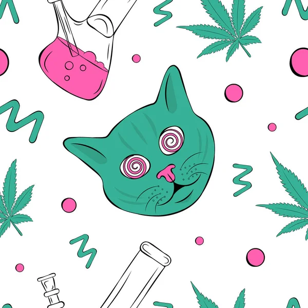 带有大麻和猫的病媒模式 — 图库矢量图片