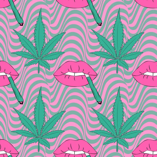 Modèle Vectoriel Avec Cannabis Lèvres — Image vectorielle