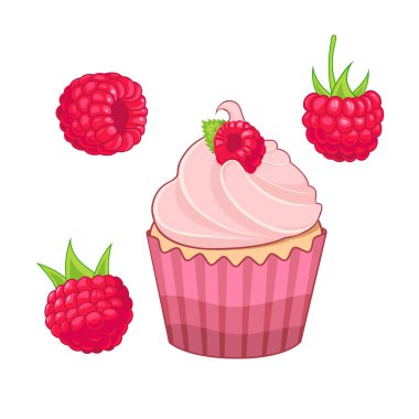 Vectoe ahududu ve kek seti