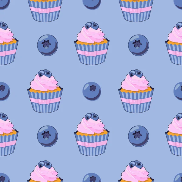 Cupcake Bayas Patrón Simplemente Vector Ilustración — Archivo Imágenes Vectoriales