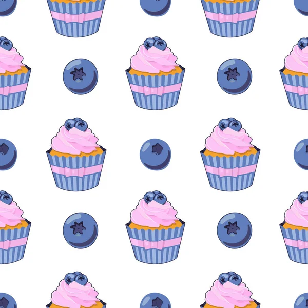 カップケーキとベリーのパターンベクトル図です — ストックベクタ