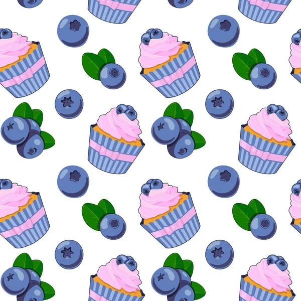 Cupcake Berries Pattern Simply Vector Illustration — Stock Vector