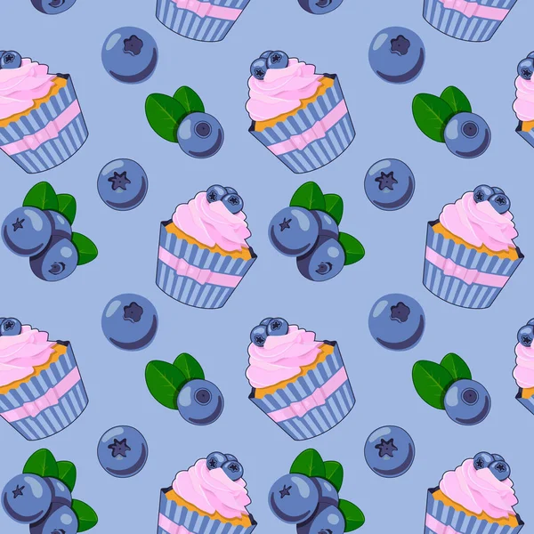 Cupcake Bayas Patrón Simplemente Vector Ilustración — Archivo Imágenes Vectoriales