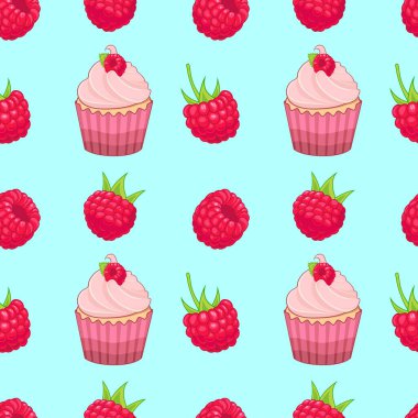 ahududu ve kek deseni, basitçe vektör çizimi 