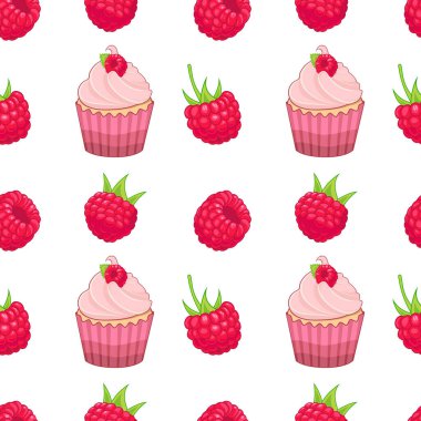 Vektör ahududu keki ve ahududu desenli