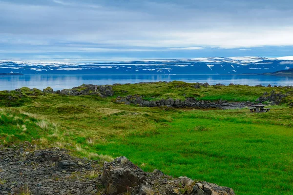 田園地帯、Mjoifjordur フィヨルド沿いの風景 — ストック写真