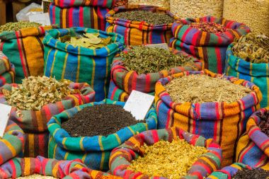 Spices on sale in the market, in Acre (Akko) clipart