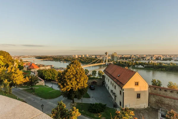 Danube River and SNP Bridge, Bratislava — Stock Photo, Image