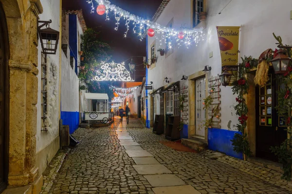 Old town, karácsonyi díszek, Obidos — Stock Fotó