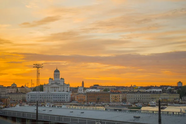 Sunset view of the south harbor, in Helsinki — Stock Photo, Image