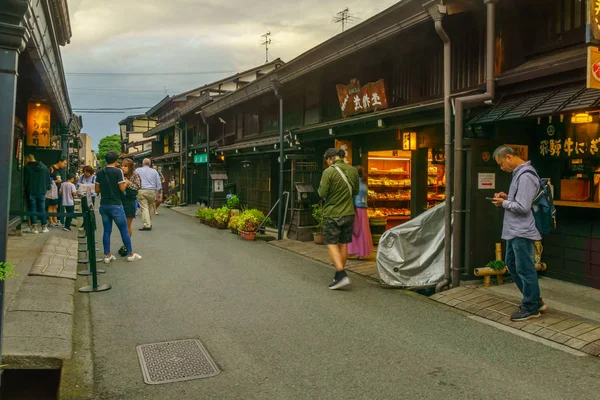 Wieczorna scena starego miasteczka, Takayama — Zdjęcie stockowe