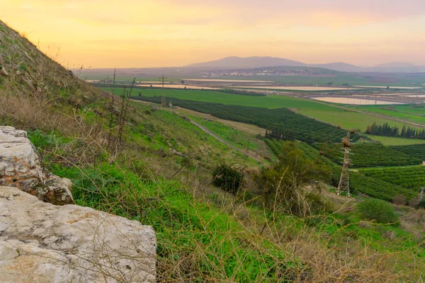 Vista al atardecer de la parte oriental del valle de Jezreel — Foto de Stock