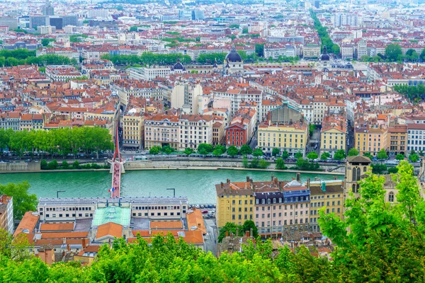 Saone River City Center Viewed Abbe Larue Gardens Lyon France — Stock Photo, Image