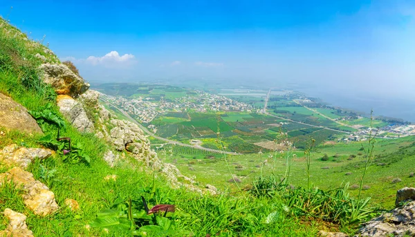 Panoramablick Vom Arbel Mit Migdal Und Dem See Genezareth Nordisrael — Stockfoto