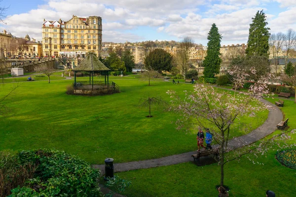 Bath February 2013 Scene Parade Gardens Locals Visitors Bath Somerset — Stock Photo, Image