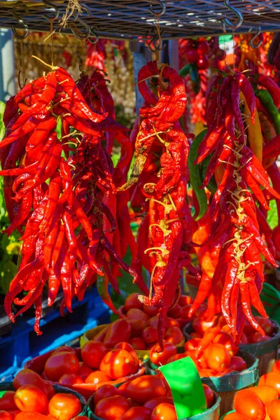 Красный Перец Другие Овощи Продаются Рынке Жан Талон Район Маленькая — стоковое фото