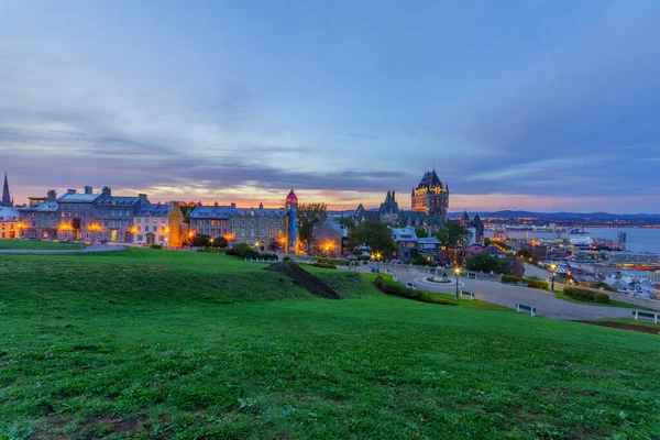 Západ Slunce Pohled Staré Město Řeku Saint Lawrence Citadely Quebec — Stock fotografie