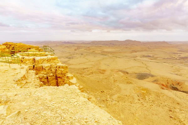 Vista Pôr Sol Makhtesh Cratera Ramon Deserto Negev Sul Israel — Fotografia de Stock
