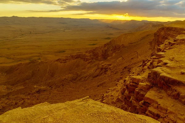 Vista Pôr Sol Makhtesh Cratera Ramon Deserto Negev Sul Israel — Fotografia de Stock