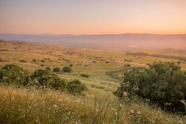 Sonnenuntergang Mit Blick Auf Die Hänge Der Golanhöhen Und Das — Stockfoto