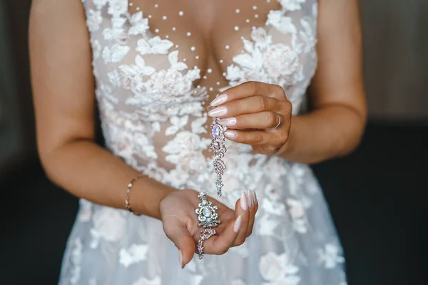 Hochzeitsdekorationen Der Braut Handgemachte Ohrringe — Stockfoto