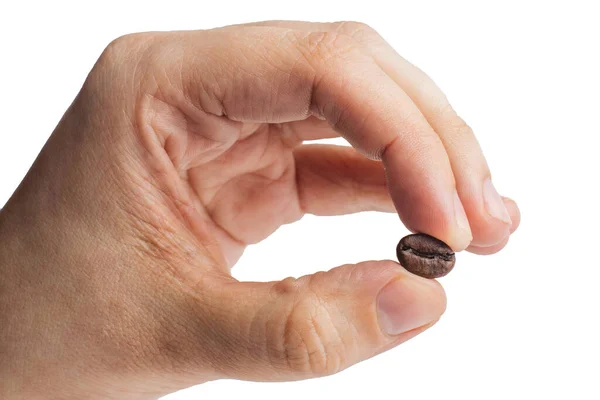 Kaffeebohnen Der Hand Auf Weißem Hintergrund — Stockfoto