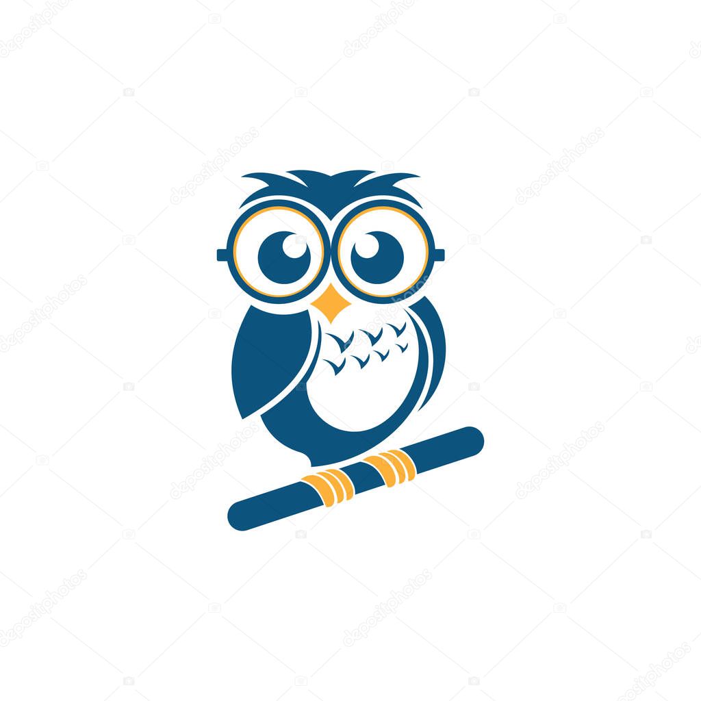 Owl bird cartoon wise logotype character logo vector illustration