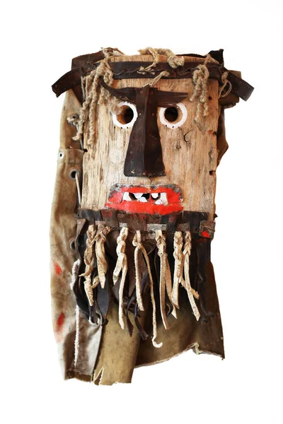 LIthuanian folk art - traditional wooden masks devils, horses, warriors, shamans, witches, spirits and animals like wollf and goat. — Stock Photo, Image