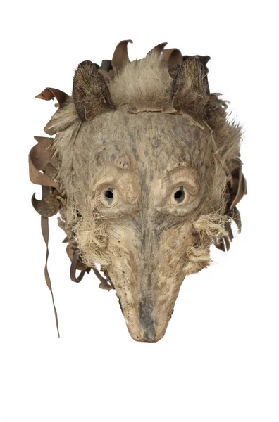 Seni rakyat LIthuanian - topeng kayu tradisional setan, kuda, prajurit, dukun, penyihir, roh dan hewan seperti serigala dan kambing. — Stok Foto