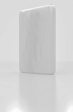 3D render, ambalaj yere, perakende paket mockup ayarlayın. Fotogerçekçi ambalaj. 3D teknoloji yaptı. Paket beyaz bir arka plan üzerinde. Folyo ambalaj. Mockup, yan görünüm.