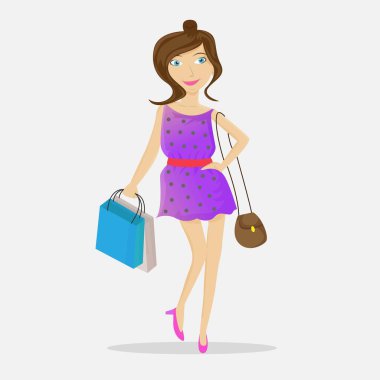 Alışveriş çantası taşıyan moda kadınının tasarımı.