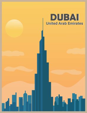 Dubai 'nin retro ve vintage posterlerinin illüstrasyon vektör tasarımı