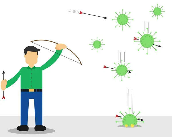 Illustration Vectorielle Conception Homme Tire Sur Virus Avec Son Arc — Image vectorielle